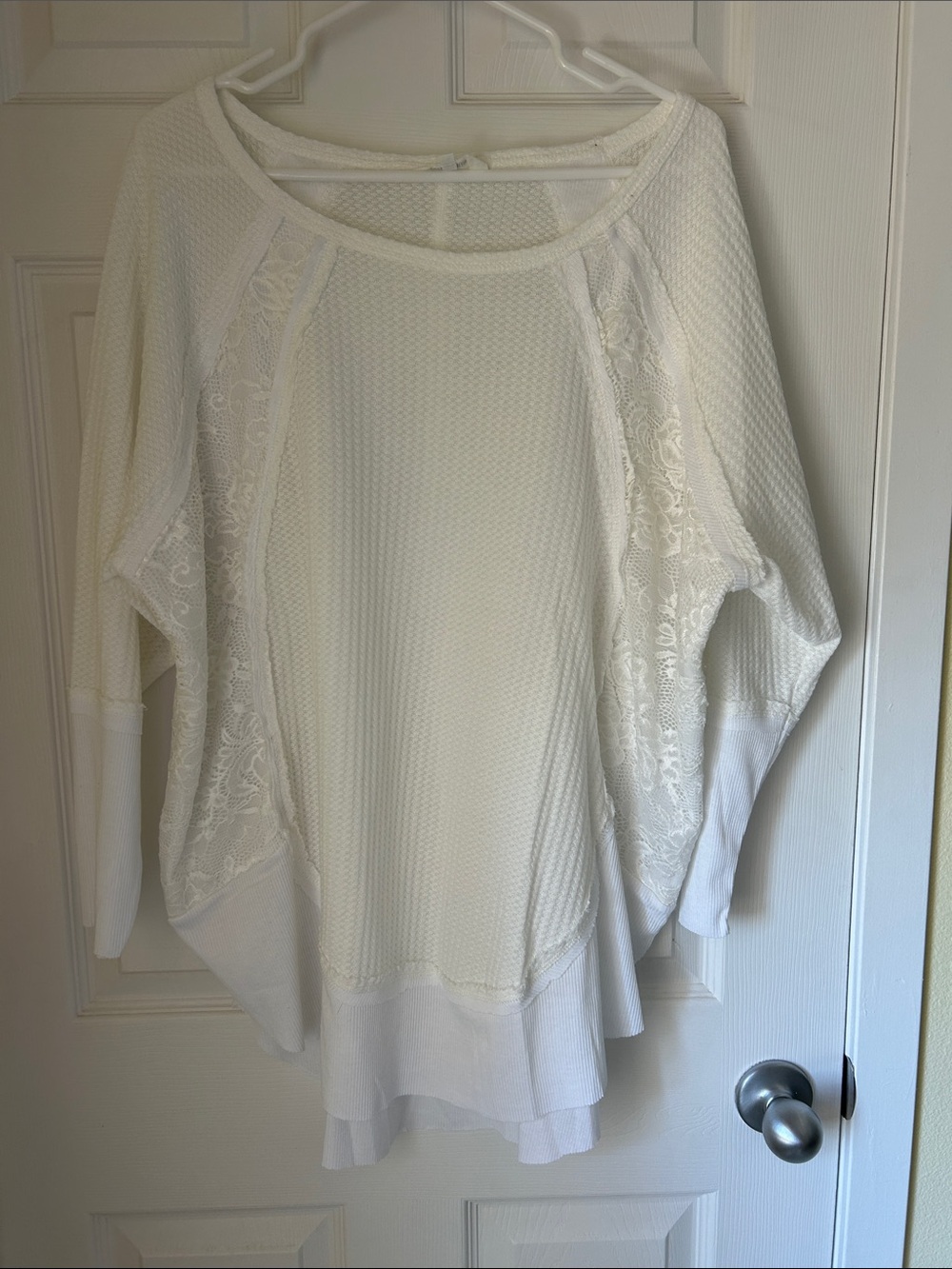 Amaryllis Cream Lace-Trim Waffle Knit Scoop Neck Sweater